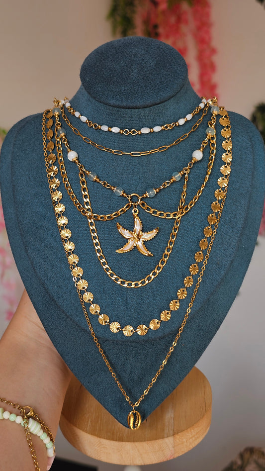 Collier Étoile de mer, Aigue-marine & perles nacrés