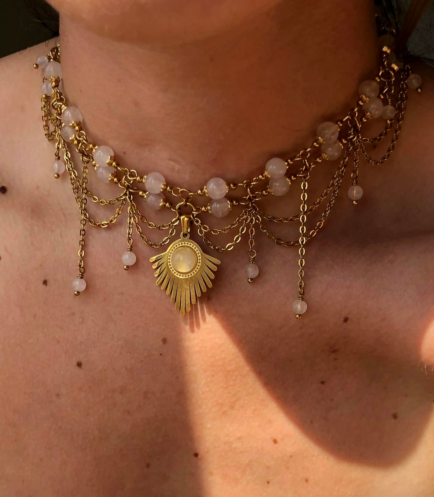 Collier "Grace" Quartz rose