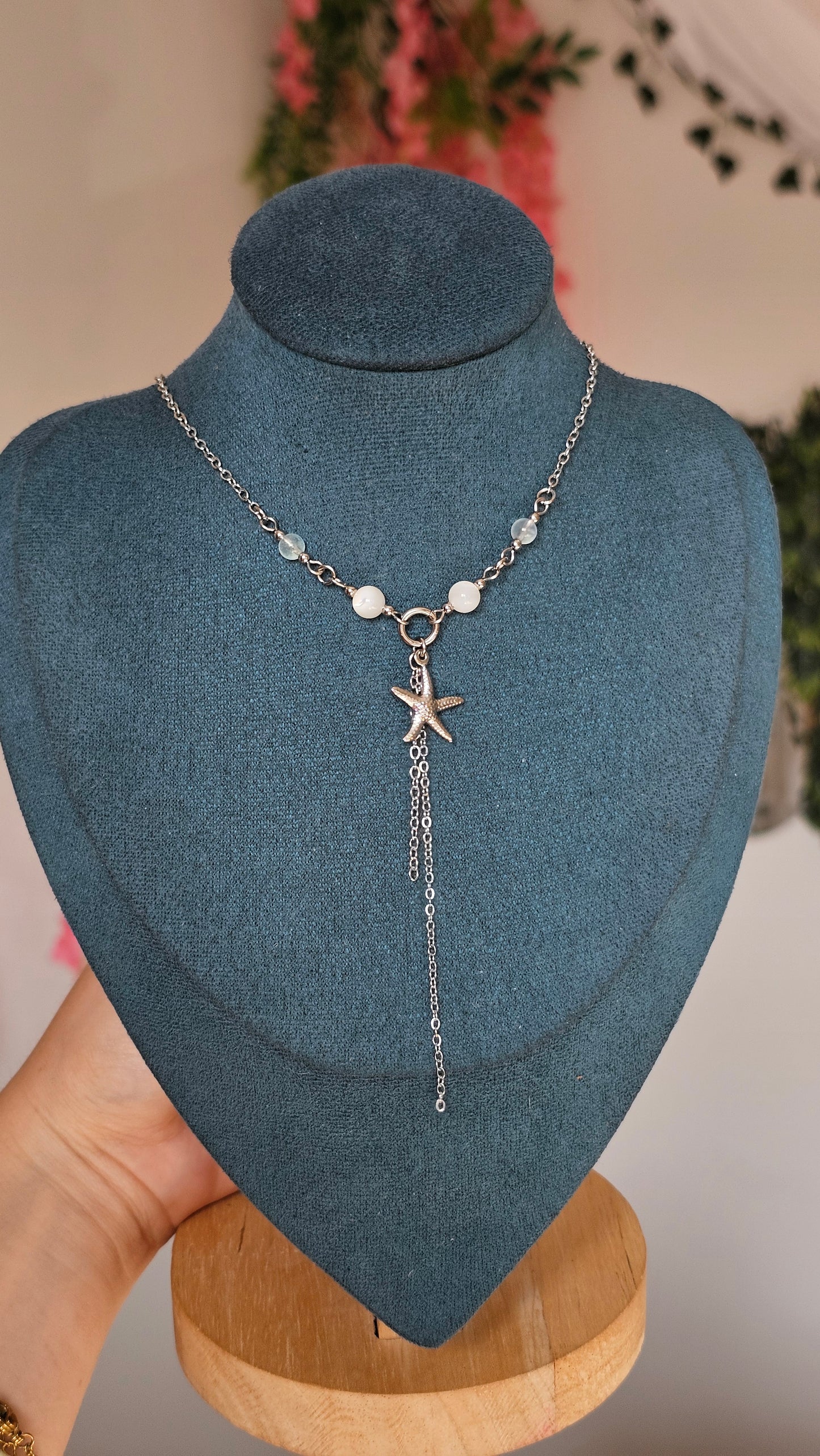Collier "Océane" Aigue-marine & perles nacrés