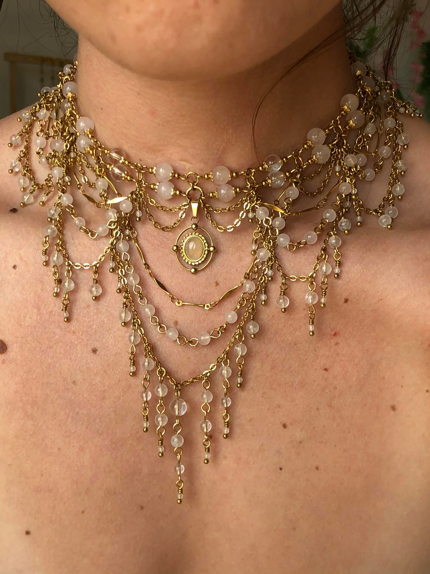 Collier "Diana" Quartz rose & Cristal de roche