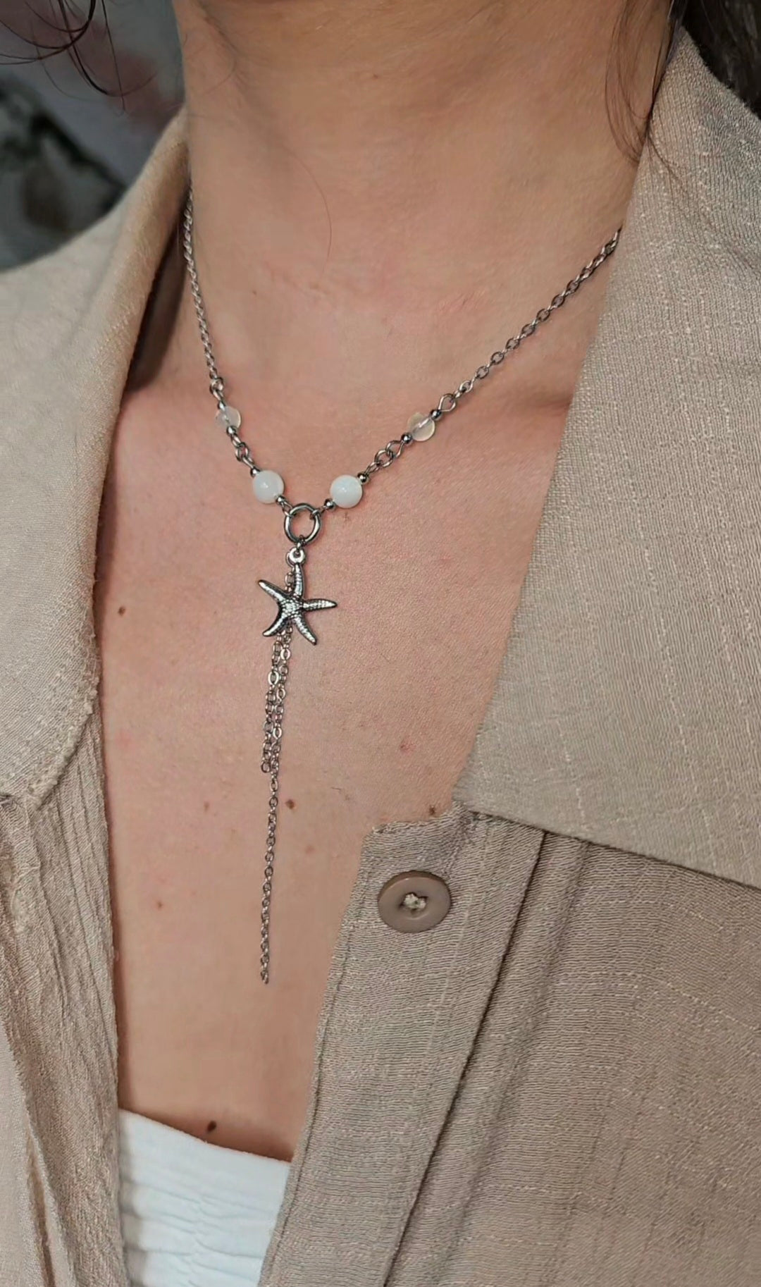 Collier "Océane" Aigue-marine & perles nacrés