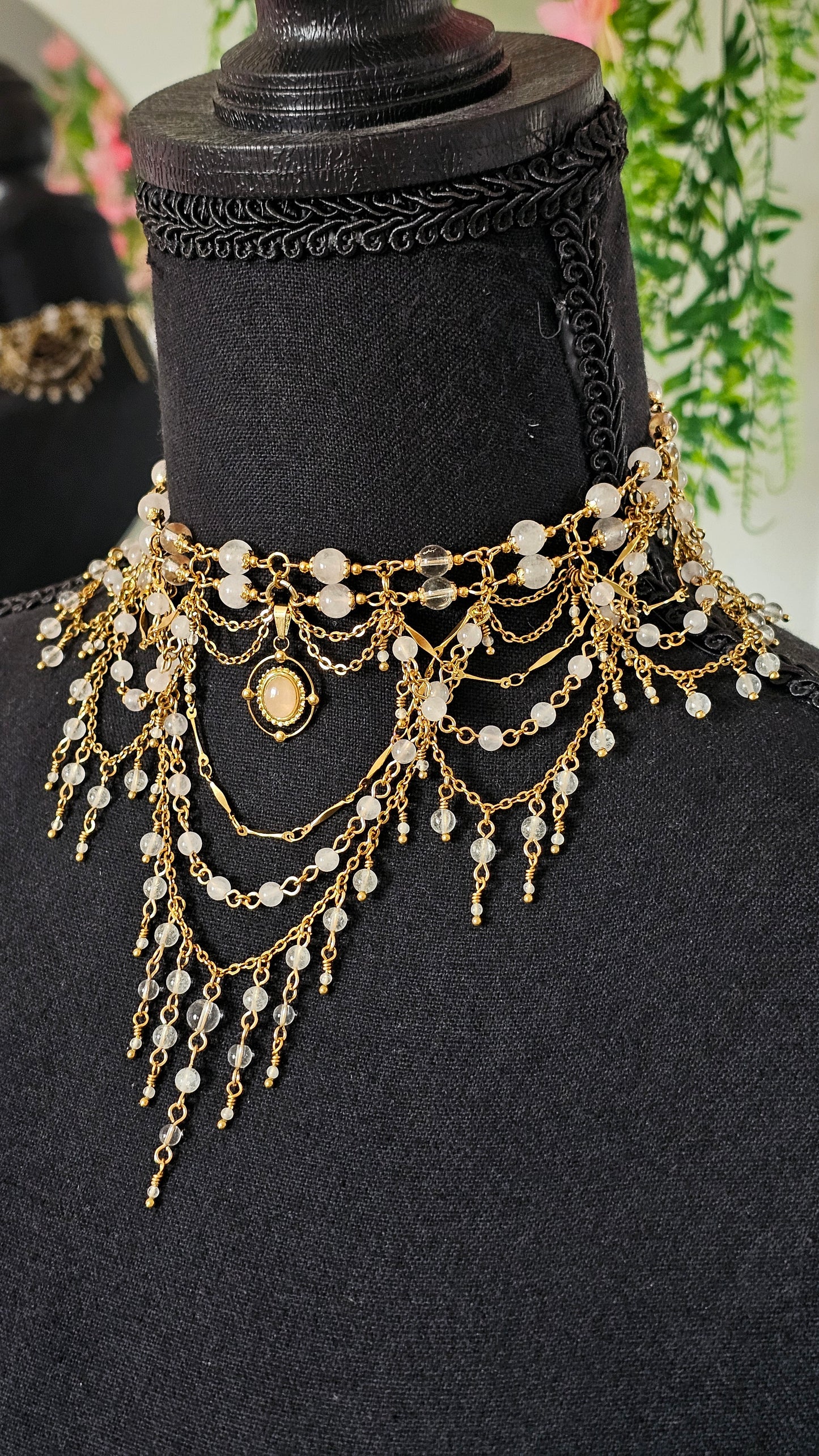 Collier "Diana" Quartz rose & Cristal de roche