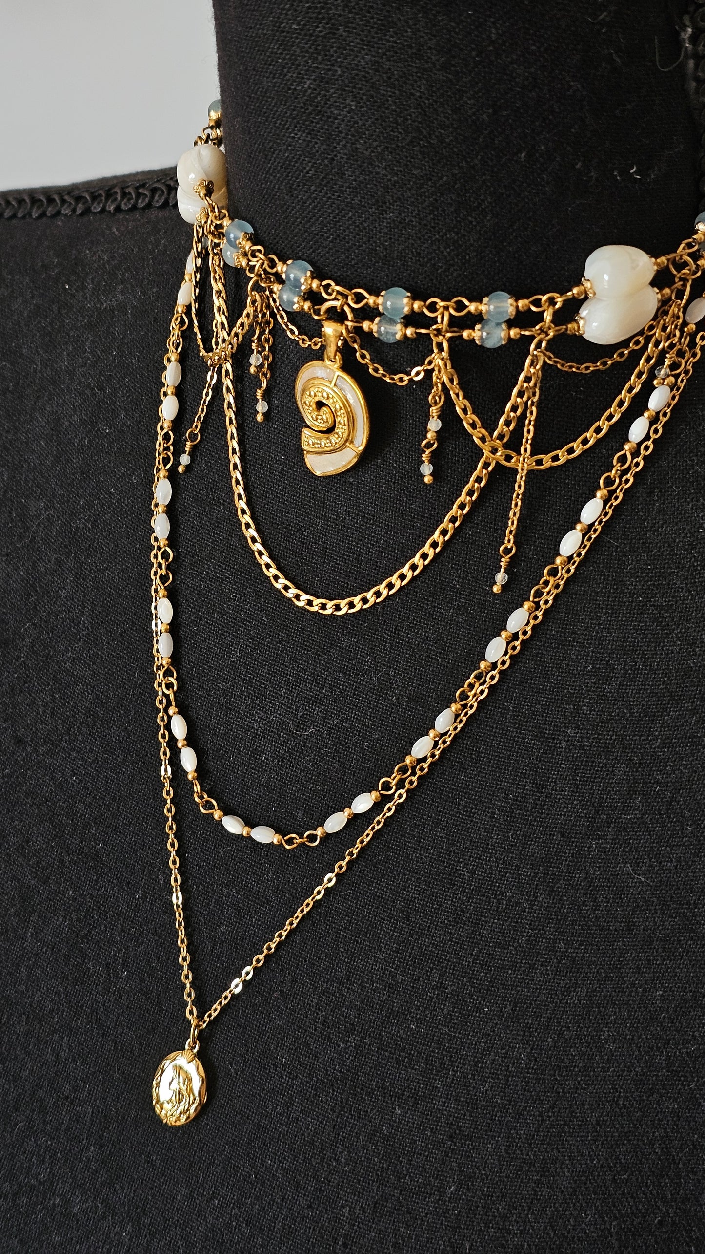 Collier "Ariel" Aigue-marine & perles nacrés