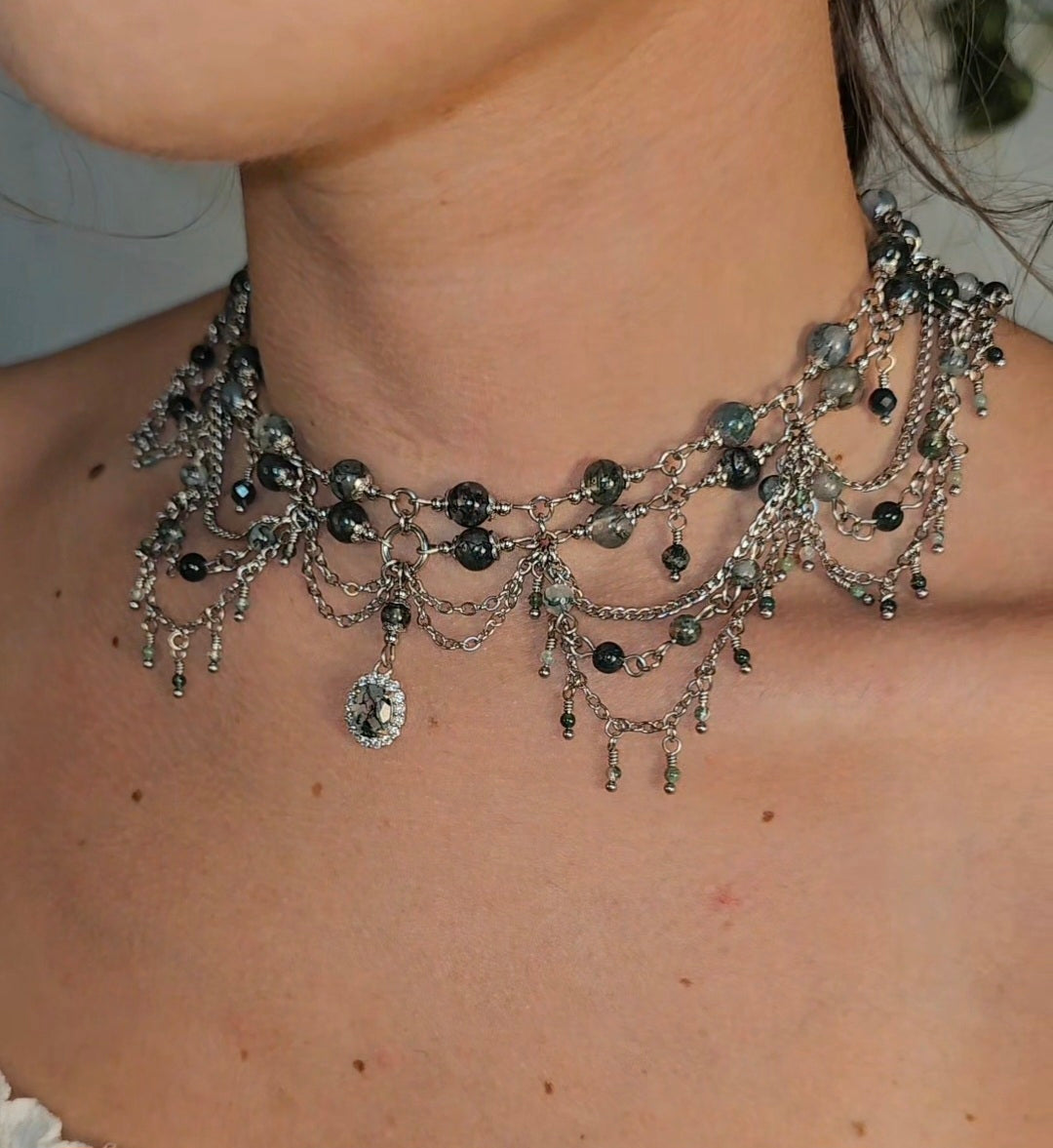 Collier "Éléonore" Agate mousse