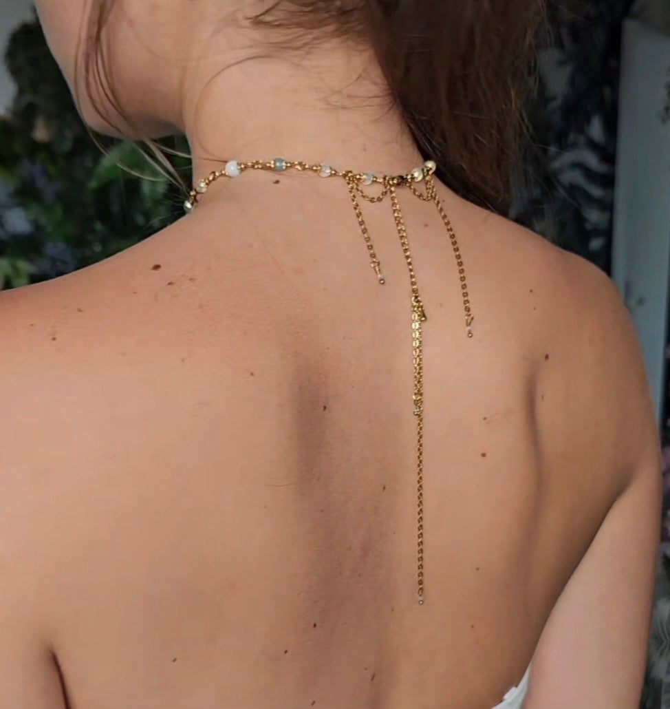 Collier Raie, Aigue-marine & perles nacrés