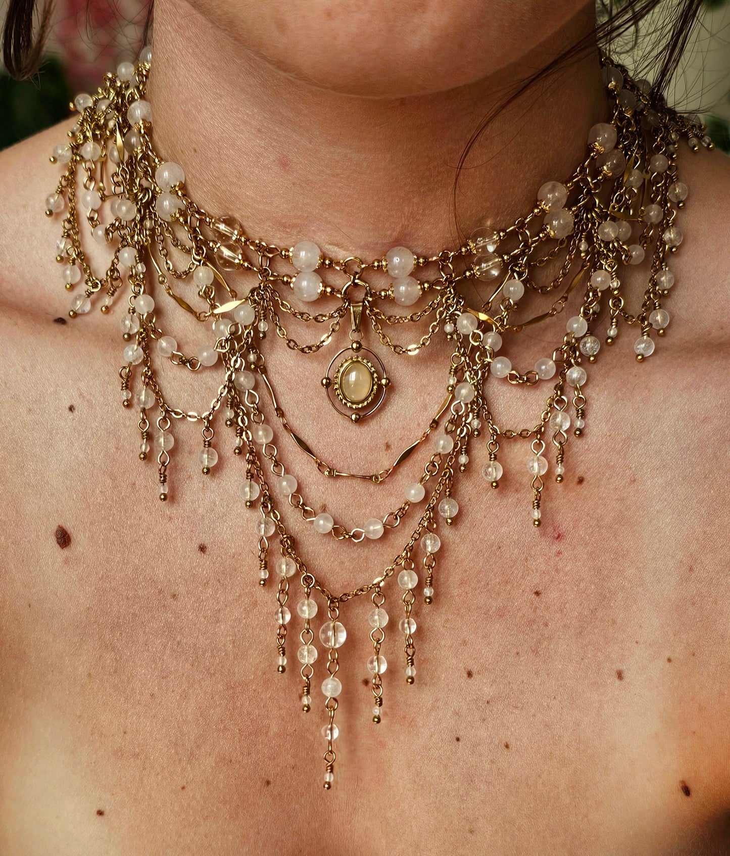 Collier "Diana" Quartz rose & Cristal de roche