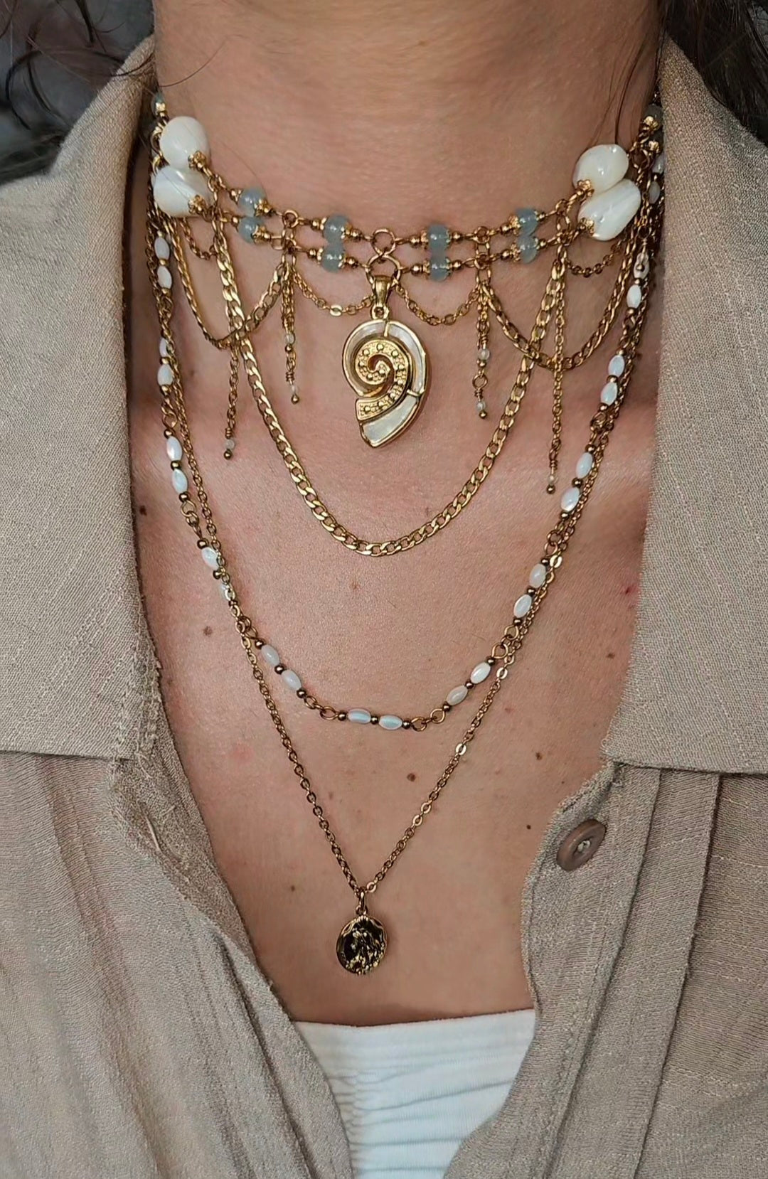 Collier "Ariel" Aigue-marine & perles nacrés