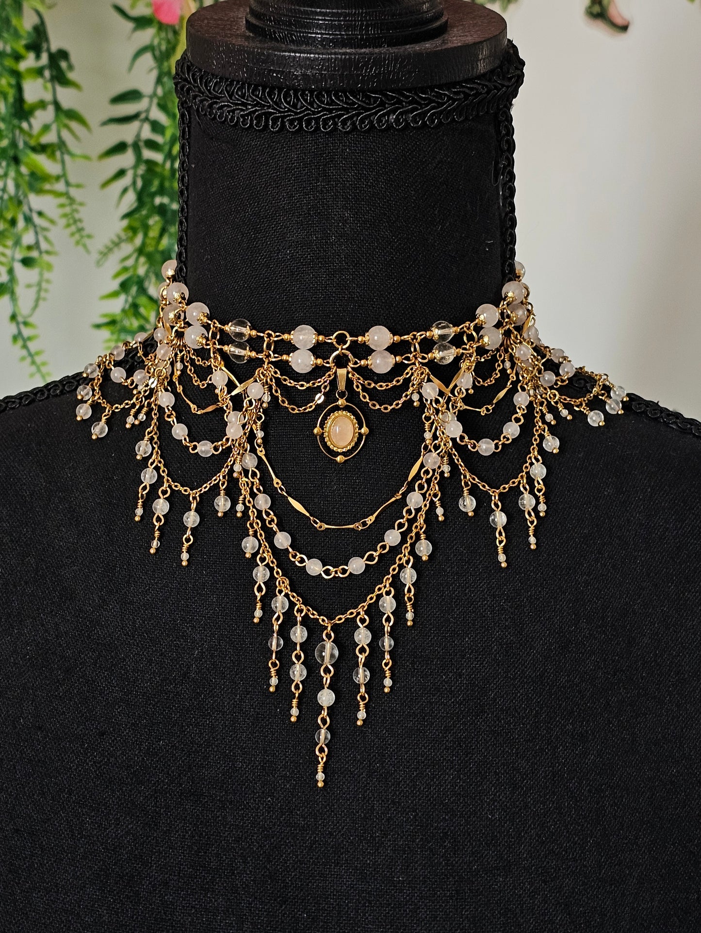 Collier "Diana" Quartz rose & Cristal de roche