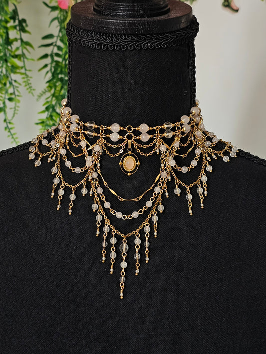 Collier "Diana" Quartz rose & Cristal de roche